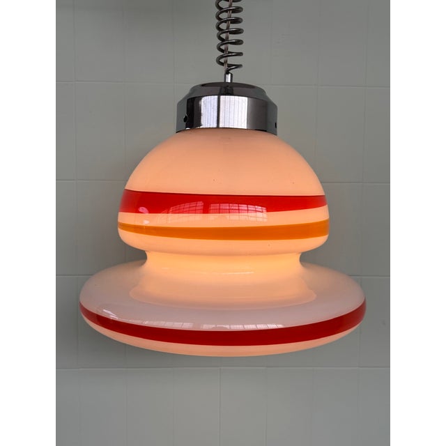 1970s Space Age UFO Glass and Steel Pendant Light, 1970s For Sale - Image 5 of 15