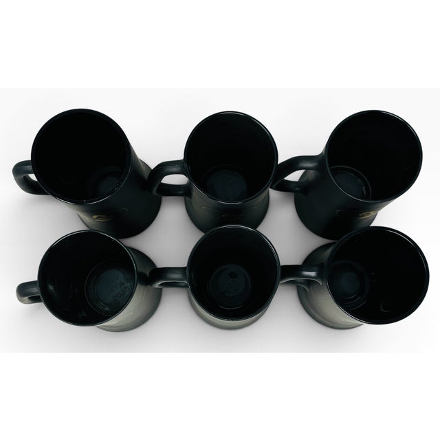 1960s the Playboy Club Matte Black & Gold Glass Beer Steins - Set of 6 For Sale - Image 10 of 12