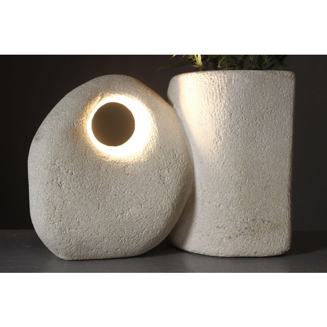 1970s Mid-Century Modern Brutalist Carved Stone Lamp with Vase, 1970s For Sale - Image 5 of 13