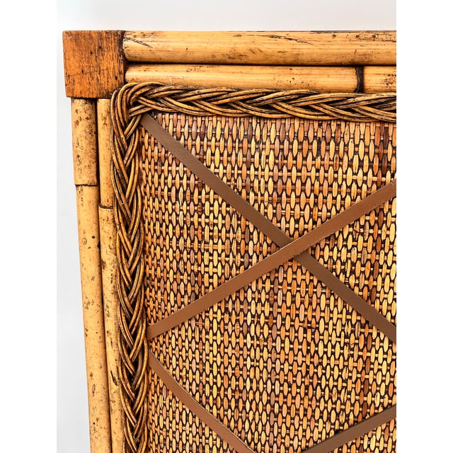 Vintage British Colonial Coastal Bamboo, Rattan, and Leather Bulletin Board For Sale - Image 4 of 12