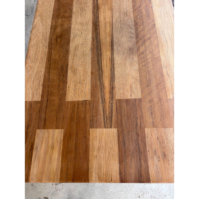 Brown Organic Modern Minimalist Mid Century Lane Brutalist Platform Coffee Table Interlocking Contrasting Inlayed Top and Slab Base For Sale - Image 8 of 12