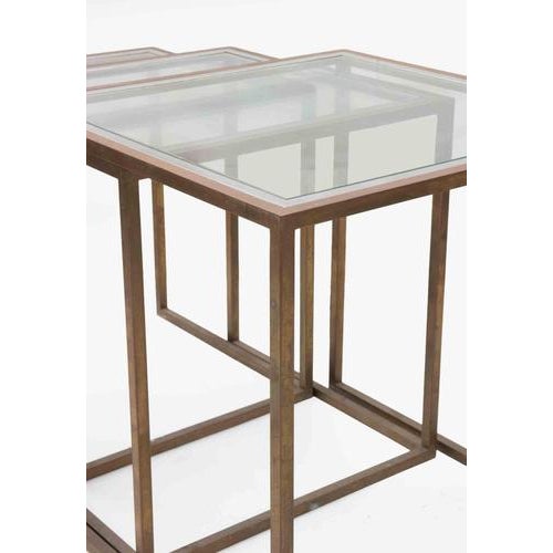 Metal and Glass Nesting Tables, 1970s, Set of 3 For Sale - Image 6 of 8