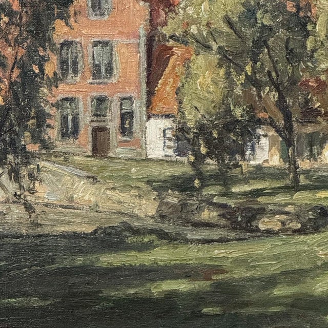 Antique Framed Oil Painting on Canvas Signed DeMeer ~ 'View of Bruges' For Sale - Image 12 of 15