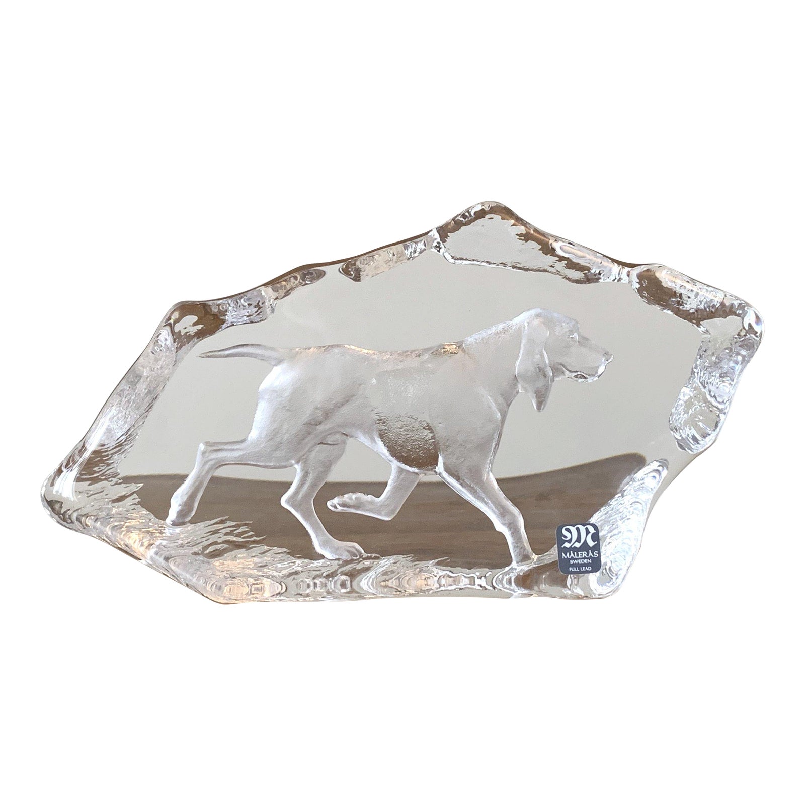 Mats Jonasson Maleras Sweden Crystal Sculpture 1990's Bloodhound Dog Chairish