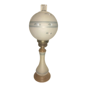 Mid 19th Century Frosted Glass GWTW (Gone With the Wind) Table Lamp With Blue Floral Pattern