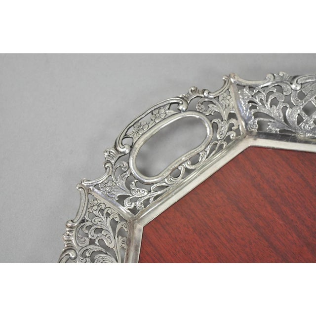 Vintage Victorian Melamine & Silver Plated Faux Wood Bar Liquor Serving Tray For Sale - Image 4 of 10