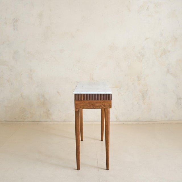Mid 20th Century Italian Fluted Wood Console with Marble Top, 1950s For Sale - Image 5 of 11