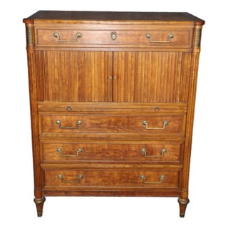 Vintage Louis XVI Directoire Style Brass Mounted High Chest by Kindel For Sale