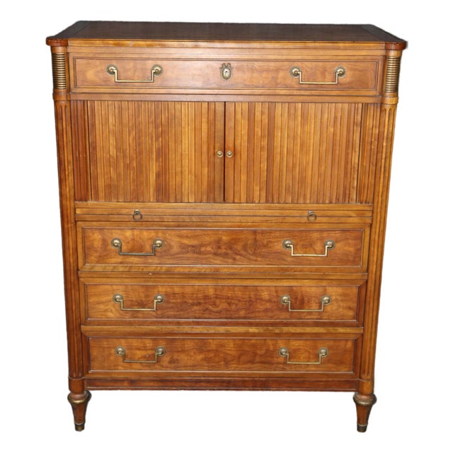 Vintage Louis XVI Directoire Style Brass Mounted High Chest by Kindel For Sale
