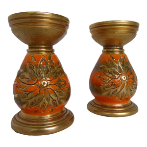 1960s Aldo Londi for Rosenthal Netter Mid Century Modern Pottery Sunburst Candle Holders by Bitossi- Set of 2