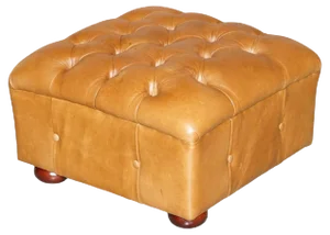 Square Tan or Brown Leather Tufted Chesterfield Footstool