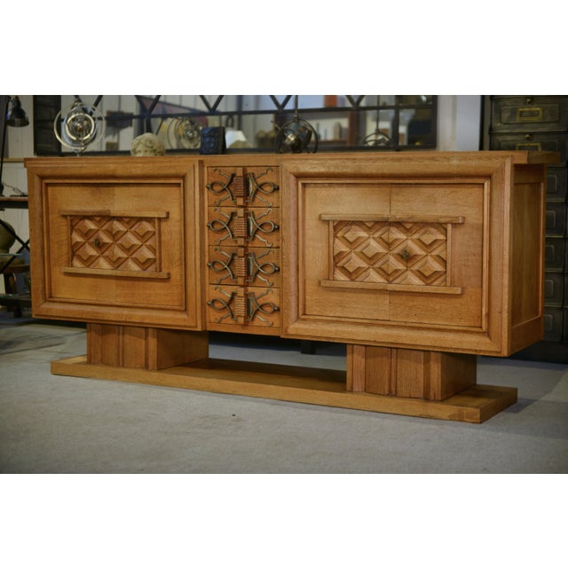 Art Deco Oak and Wrought Iron Sideboard by Léon and Maurice Jallot, 1940s For Sale - Image 16 of 16