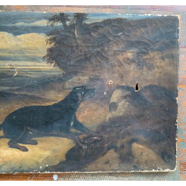 Farmhouse 19th Century French Oil Painting of a Dog in a Landscape, Paris Stamp For Sale - Image 3 of 13