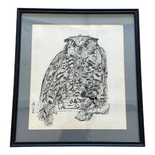 Vintage Pen & Ink Owl Sketch For Sale