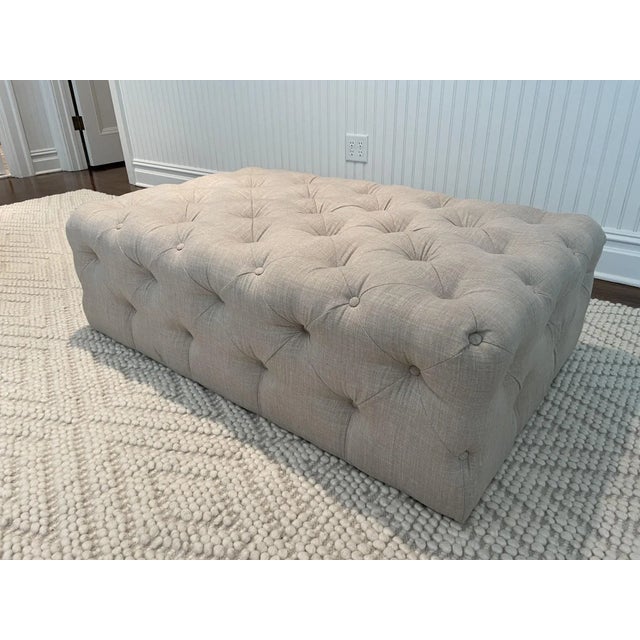 Custom Upholstered Tufted Rectangular Contemporary Ottoman For Sale - Image 9 of 9