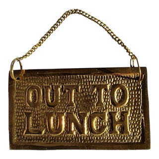 Vintage 1960s Brass "Out to Lunch"/"Gone Fishing" Sign For Sale