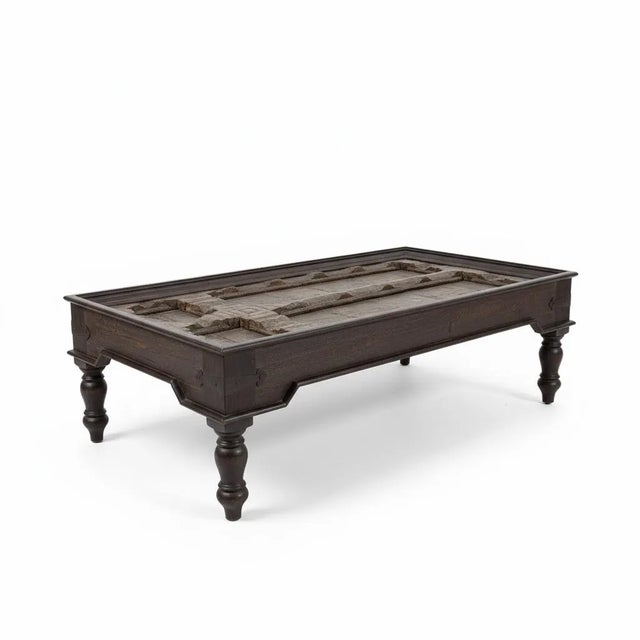 Farmhouse 1960s Rustic Brown Solid Wood Repurposed Antique Door Coffee Table For Sale - Image 3 of 6