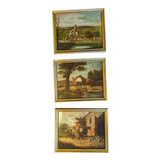 Set of 3 Antique English Fox-Hunting Paintings For Sale