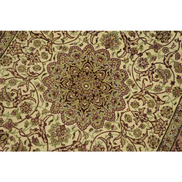 Persian 1940s Ivory Medallion Antique Persian Isfahan Rug 3' 8''x5' 7'' Handknotted Wool Carpet For Sale - Image 3 of 6