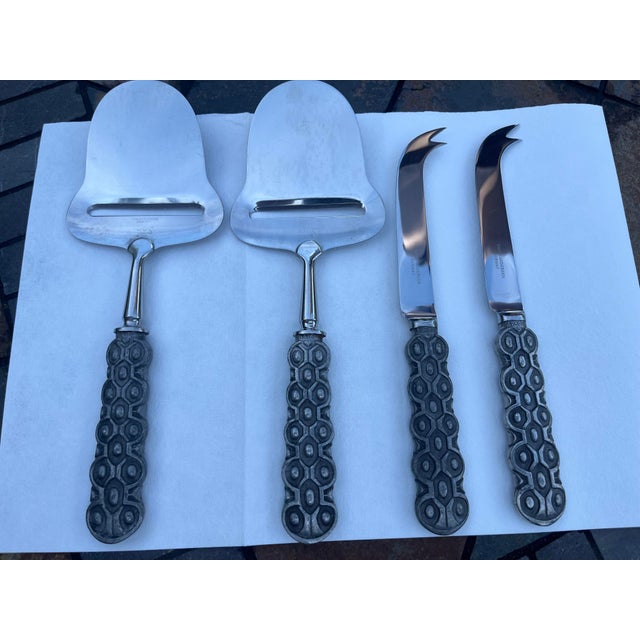 David Andersen Vintage David-Andersen Cast Brutalist Pewter "Støpt Tinn" & Spar Stainless Steel Flatware Cheese Serving Set - 4 Pieces For Sale - Image 4 of 5