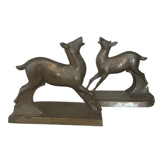 Antique Brass Fawn Bookends - a Pair For Sale