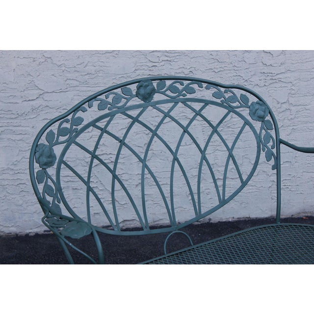 Wrought Iron Outdoor Garden Bench With Rose Motif For Sale - Image 4 of 18