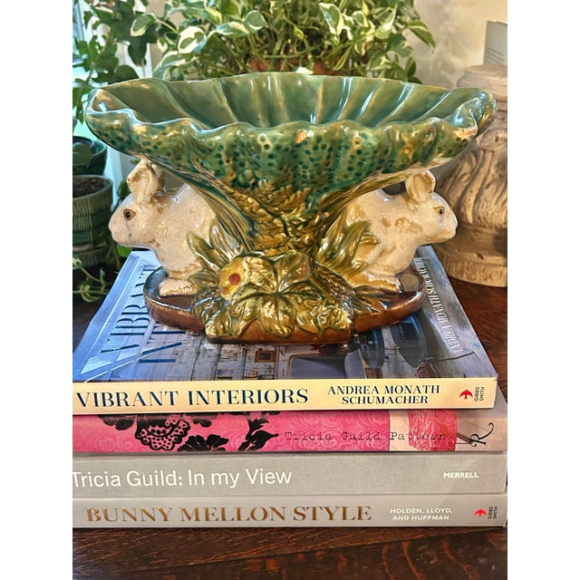 We love majolica style and rabbits… this pottery compote fills both needs. This particular piece is Chinese majolica and...