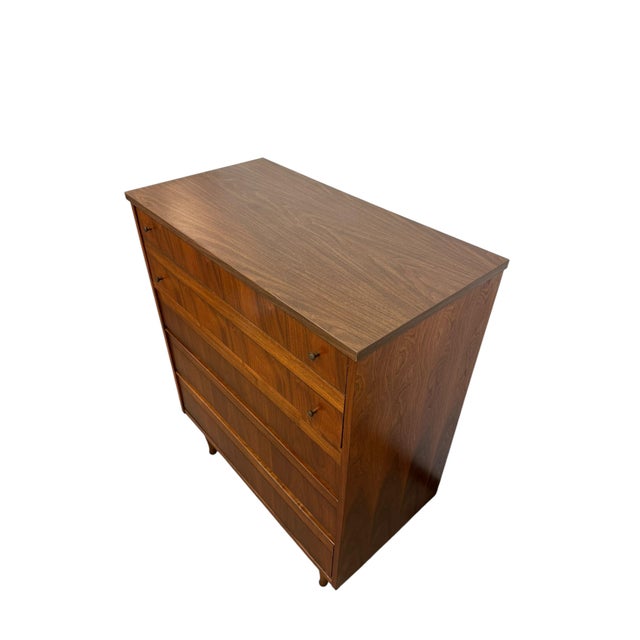 1950s Vintage Mid-Century Modern Walnut Dresser Set - 6 Drawer Lowboy & 4-Drawer Highboy Chest of Drawers - Set of 2 For Sale - Image 9 of 11