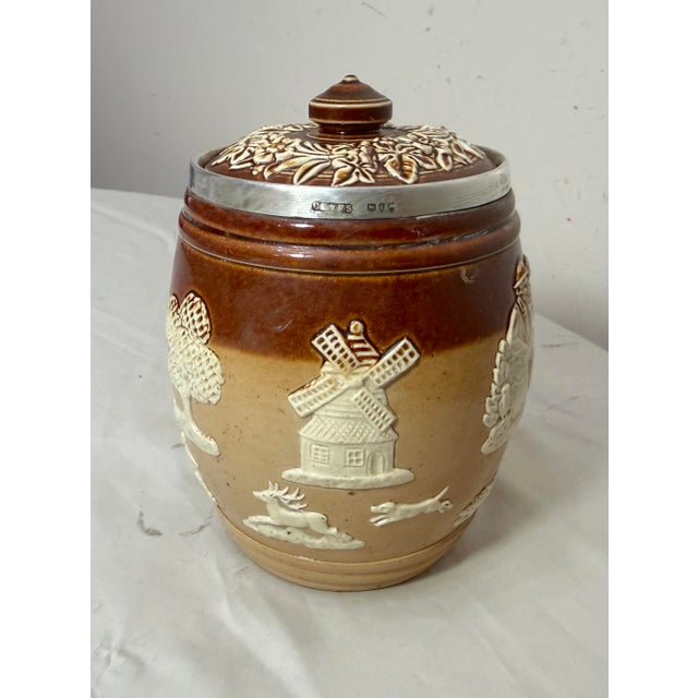 Royal Doulton Antique Doulton Lambeth Sterling Silver Stoneware Pottery Tobacco Jar Humidor For Sale - Image 4 of 13
