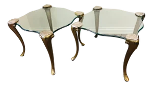 Vintage Masion Charles Shell Glass and Brass Tables a Pair