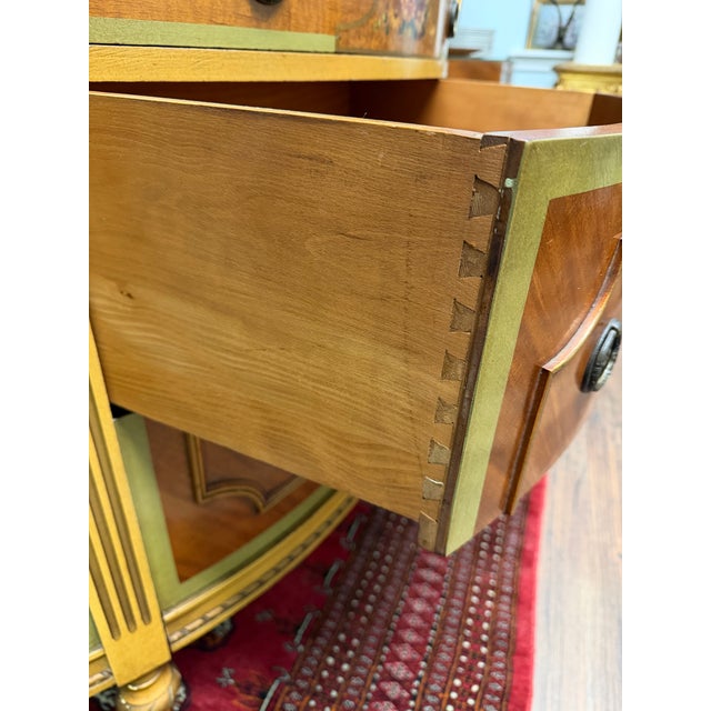 French Vintage Neoclassical Louis XVI-Style Demilune Chest With Floral Painted Panel For Sale - Image 3 of 9