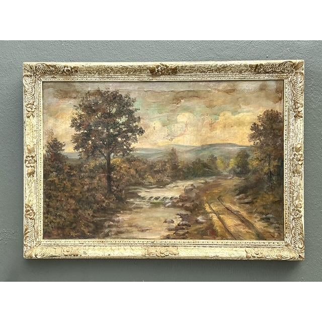 Vintage Original Landscape Oil Painting on Canvas For Sale - Image 4 of 12