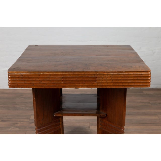 Chinese Vintage Art Deco Ribbed Game Table with Pull-Out Drawers and Canted Legs For Sale - Image 10 of 13