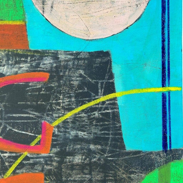 Abstract Christiane Corcelle "Open Route Ii" Acrylic and Collage on Canvas, Colorful Abstract Painting in Turquoise, Black and Green, 2026 For Sale - Image 3 of 7