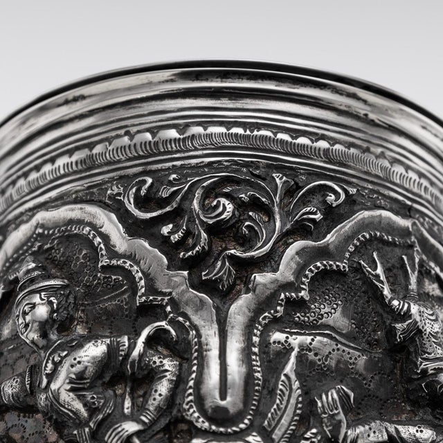 Antique 19th Century Burmese Silver Repoussé Jataka Tales Mug, 1890 For Sale - Image 15 of 16