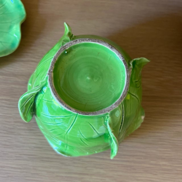 French Jean Roger Attributed Ceramic Majolica Green Cabbage Tureen With Under Plate For Sale In New York - Image 6 of 9