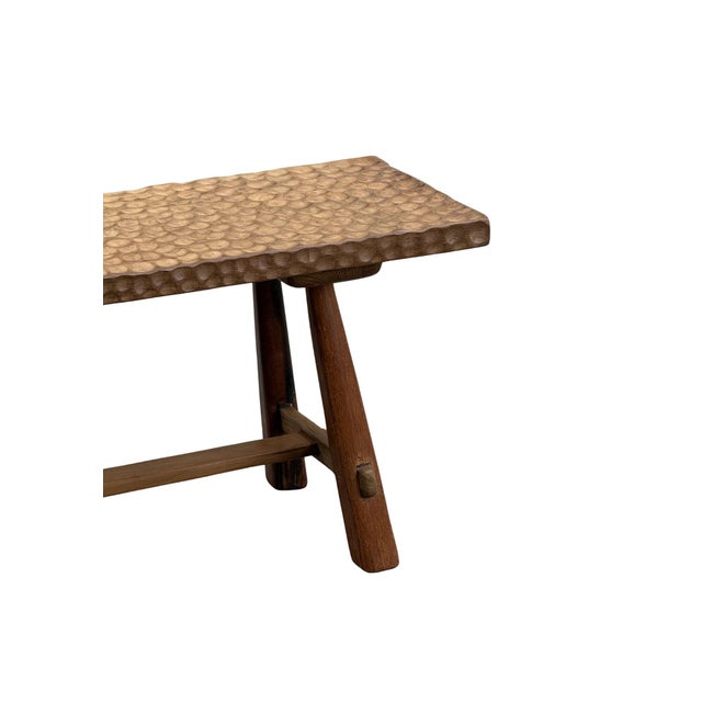 Contemporary Sculptural Teak Wood Bench Carved Detailing, Modern Organic For Sale - Image 3 of 9