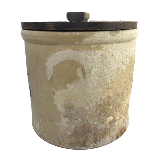 Ceramic Vintage Well Weathered 2 Gallon Pickle Crock + Lid J. Fisher & Co Lyons, Ny For Sale - Image 7 of 16