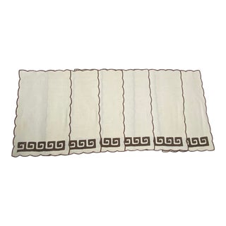 1970s Hand-Embroidered Greek Key Cocktail Napkins- Set of 6 For Sale