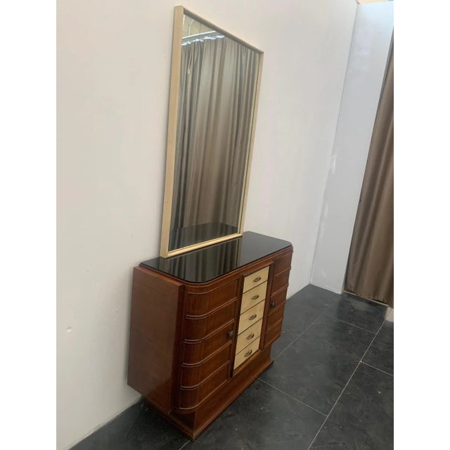 Rosewood and Parchment Bar Set with Parchment Mirror, Set of 2 For Sale - Image 3 of 12