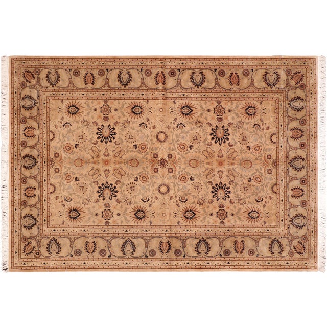 Black Shabby Chic 1990's Pak-Persian Tan/Green Wool Rug - 6'1'' X 8'11'' For Sale - Image 8 of 9