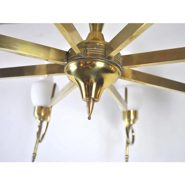 Mid-Century Brass and Opaline Glass Chandelier, 1950s For Sale - Image 14 of 15