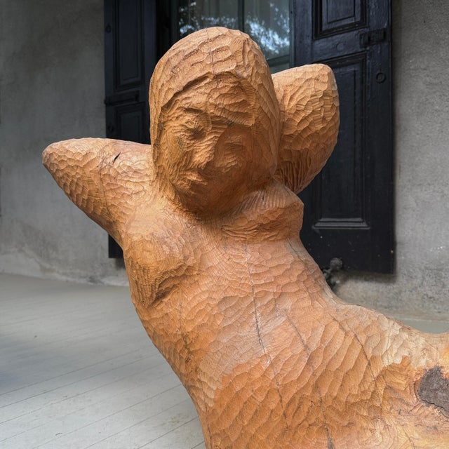 Vintage Monumental Hand Carved Folk Art Figurative Reclining Woman Sculpture For Sale - Image 4 of 12