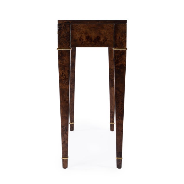 Kai 45 in. W Rectangular Burl Wood 2 Drawer Console Table, Dark Burl For Sale In Chicago - Image 6 of 9