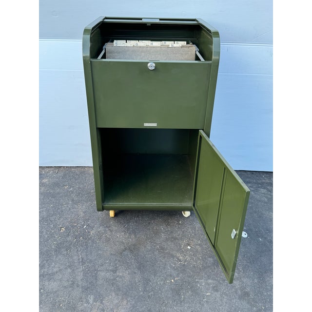 Metal 1950s Avocado Green Locking Metal Waterfall Rolltop File Cabinet Safe For Sale - Image 7 of 13