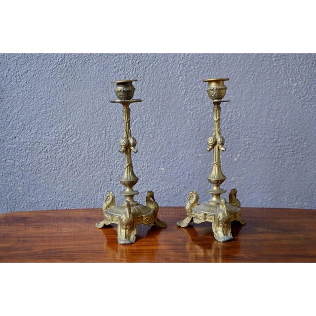 Metal Gilt Bronze Candleholders with Snail Motif, Set of 2 For Sale - Image 7 of 9