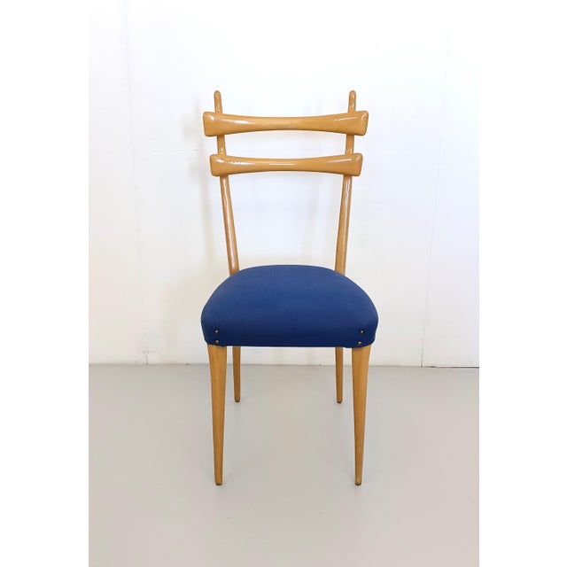 Vintage Maple Dining Chairs with Ultramarine Blue Fabric, 1950s, Set of 5 For Sale - Image 11 of 11