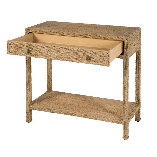 Spritely Home Accent Furniture Como 31.5 in. W Rectangular Banana Leaf 1 Drawer Console Table with Lower Open Shelf, Natural Rattan For Sale - Image 4 of 8