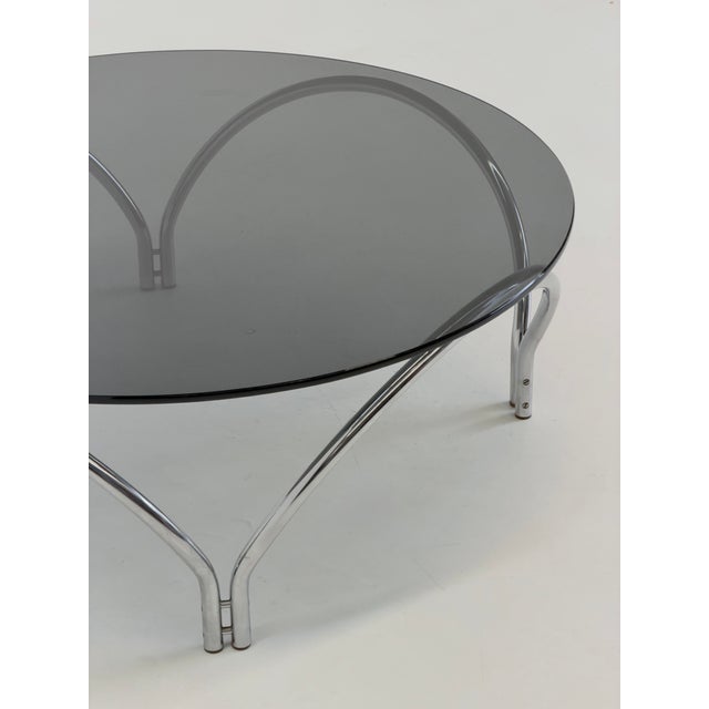 Vintage Space Age Coffee Table in Smoked Glass and Chrome, 1970s For Sale - Image 9 of 10