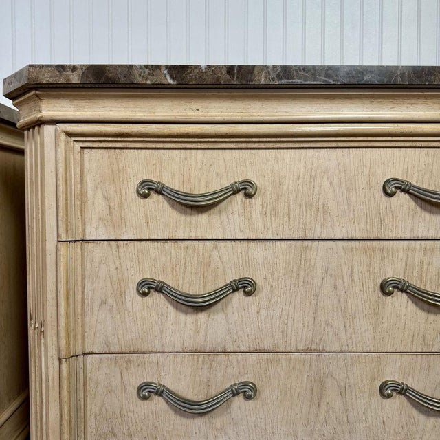 Vintage Bernhardt Neoclassical Revival Marble Top 3-Drawer Nightstands, Pair For Sale - Image 9 of 14